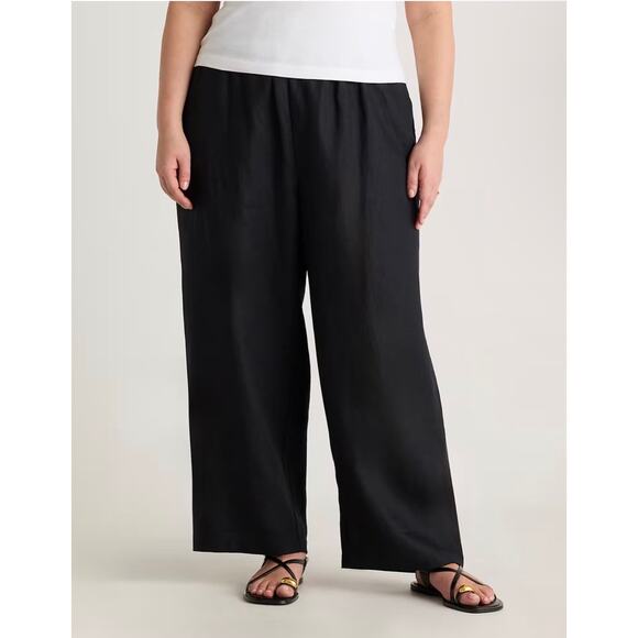 Quince Black 100% European Linen Black Wide Leg Pull-on Pants 1X Minimalist Plus - Picture 1 of 13